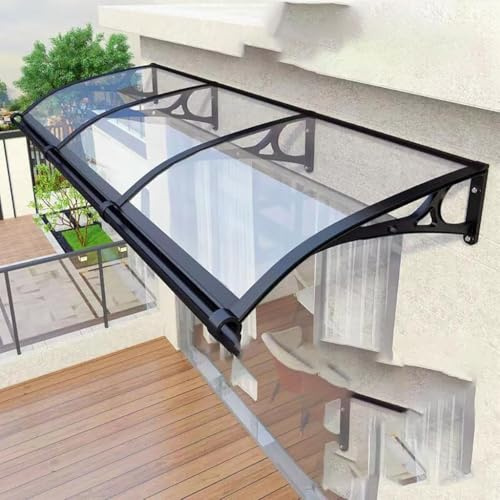 Vordach für Haustür mit Großem Waschbecken aus Aluminiumlegierung,Überdachung Haustürvordach,Polycarbonat Rundbogenvordach,für Balkon Traufe Garten, Transparent-80x120cm/15.75''x47.24''