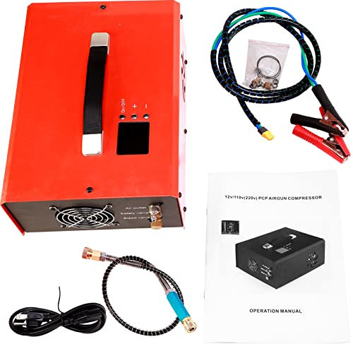 TA1 Digital Auto Stop PCP Air Compressor 12DC 110v AC Dual Application 4500psi 310bar Auto Shut Off PCP Compressor Oil and Water Free for Paintball Tank PCP Airgun and Mini Scuba Tank Refilling