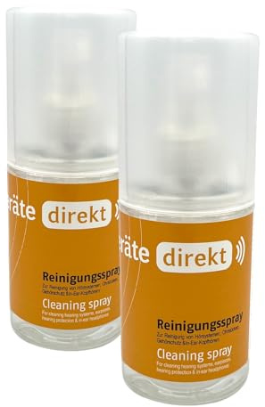 DIREKT Reinigungsspray - 2x 100 ml Pumpflasche mit Zerstäuber - Für Hörgeräte, Ohrstücke, Gehörschutz & In-Ears - Schonende & Gründliche Reinigung