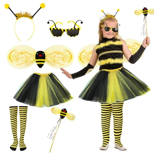 Tutukyle Déguisement d'abeille pour enfant, Costumes de Carnaval Déguisement d'abeille Déguisement d'abeille Pour Fille Tupe en Tulle Jaune Tutu Aerre-tête pour Abeille Ailes d'abeille pour Enfant