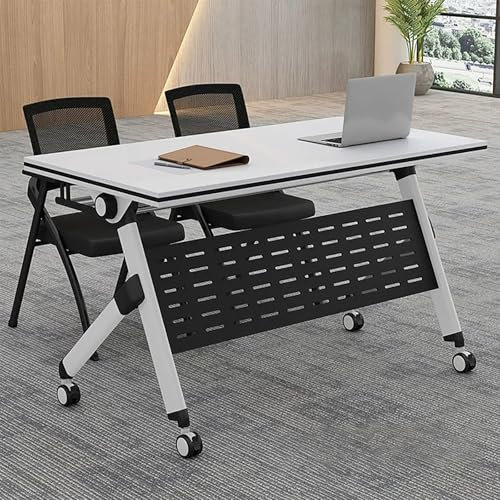 Moderner schwarzer Konferenztisch mit Klappdeckel und leisen Rädern für Büro und Klassenzimmer (120 x 60 x 75 cm)