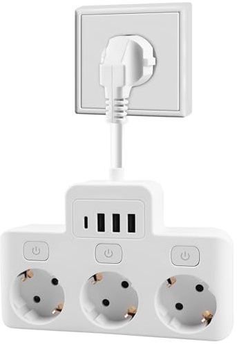 3 Fach Anschlüsse Steckdosenverlängerung, 4000W Fach Steckdosenleiste, 16A USB Mehrfachsteckdose Steckdosenleiste mit 3 USB-Anschlüssen für Büro, Hause und Reisen