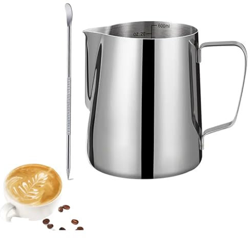 Milk Frothing Pitcher 20oz/600ml, Stainless Steel Espresso Steaming Pitcher Milk Jug, Perfect for Milk, Cream, Water, Juices, Smoothies
