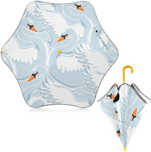 Kinder-Regenschirm, weißer Schwan, wasserdicht, leicht, winddicht, Schulschirm mit J-förmigem Griff, langer Regenschirm für Jungen und Mädchen, multi, 25.6''(65cm)