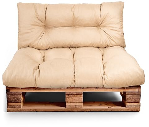 Best Wool Set di Cuscini per Pallet – Cuscino D’assise per Pallet Europei – Imbottitura con Schiuma Granulare Poulirette – Include Cuscino D’assise 120x80cm + Schienale 120x40cm
