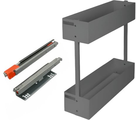woplus Schrankauszug 2-etagig 150 mm Anthrazit | Küchenauszug mit Blum Softclose & Selbsteinzug | Ausführung Links | Vollauszug Organizer Unterschrank mit Frontbefestigung (Anthrazit, 150 Links)