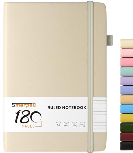 Notizbuch A5, Lined Journal, 180 Seiten Hardcover Notizbücher, 80gsm Papier | Hardcover Leder Journal für Erwachsene Arbeit, Schreiben, Notizen, Lernen, Reisen, 14.5 x 21cm - Beige