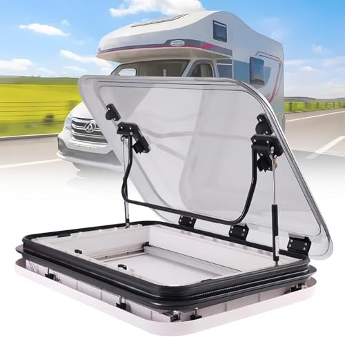 XINRISHENG 500 * 500mm, RV Roof Window, RV Caravan Motorhome Skylight, Camper Roof Window Hatch Roof Top Vent with LED Light, Large RV Roof Window Vent Kit
