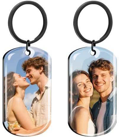 HOBULL Schlüsselanhänger Personalisiert mit Foto Beidseitige Farbe Gravur Schlüsselanhänger Bild, Anhänger Fotogravur Personalisierte Geschenke für Männer Freund Freundin Valentinstag Geburtstagen