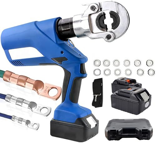 OZBME Pinza crimpatrice idraulica elettrica per capicorda, Batteria al Litio Ricaricabile, 2 batterie per capicorda in Rame/Alluminio