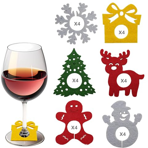 SEABABOO Weihnachten Weinglas Markierer 24 Stück Weingläser Weihnachten Glasmarker Rotweinglas Marker Weinglas Identifikations Dekoration für Party Weinglas Wein Cocktail Champagner (S)
