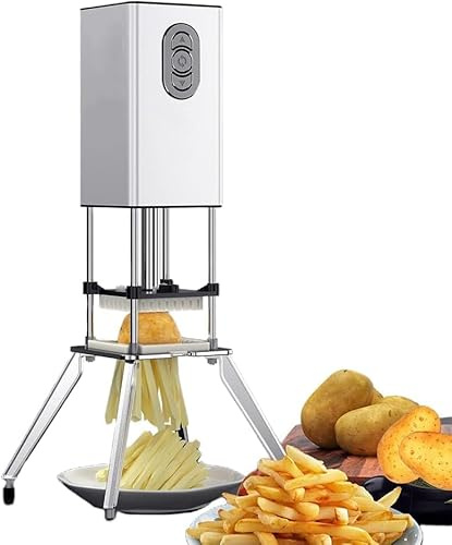 Cortador de patatas eléctrico vertical con cuchillas de 9 mm y 12,2 mm, fácil de usar para patatas fritas caseras y tiras de verduras, incluye cuatro patas de apoyo
