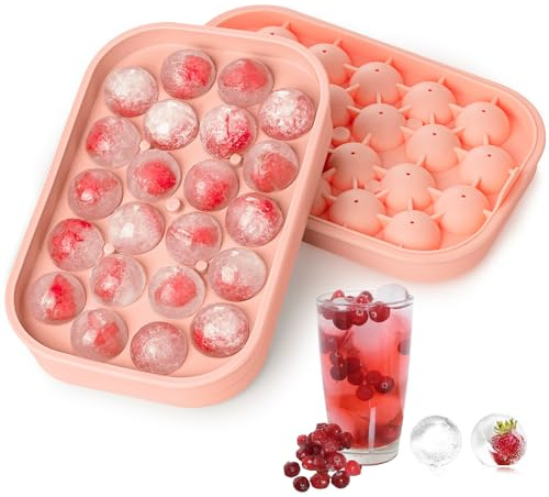 Runde Eiswürfelform Silikon, Eiswürfelformen Rund Bälle Eiswürfelbehälter, BPA-frei, leicht zu entnehmende Eiswürfelformen für Gefrierschrank, DIY runde Eiswürfel für Whisky, Cocktails -Rosa