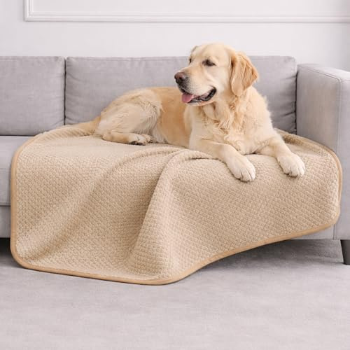 Dreamzie Hundedecke Wasserdicht Bett, Auto, Outdoor 100x120cm - Reversible und Maschinenwaschbar Hundedecke Sofa aus Sherpa Fleece - Beige