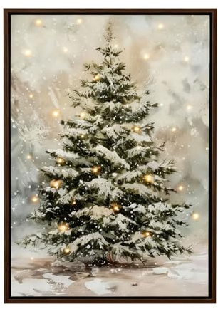 Poster Incorniciato Natalizio Con Immagini Di Albero Innevato -Decorazione Parete Luminosa Rustica,Adatta Per Soggiorno,Corridoio E Camera Da ,Crea Atmosfera Per Le Celebrazioni Natalizie 40x30 cm