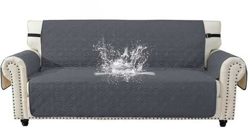 YSTELLAA Couchüberwürfe 3 Sitzer Wasserdicht, Sofa Überzug rutschfest Mit Seitentaschen, Sofaüberwürfe Dicke Mit Armlehnen, Sofa Cover Für Haustier Katzen Hunde, Dunkelgrau