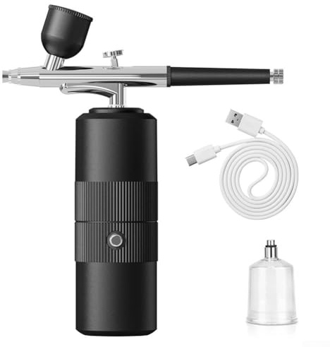 Kit aerografo portatile senza fili con punta da 0,3 mm, controllo della pressione a 3 marce e uscita 160 kPa, per verniciatura automobilistica, dettagli moto, chiodo A (nero)