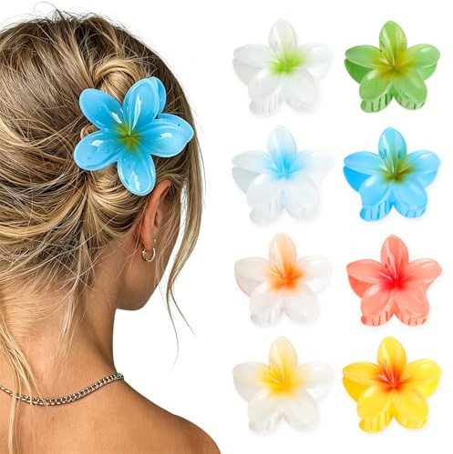 8 Pinzas para el Cabello con Flores, Accesorios Florales Hawaianos Grandes, Pinzas de Flores Tropicales para Playa, Adecuadas para Cabello Fino y Grueso