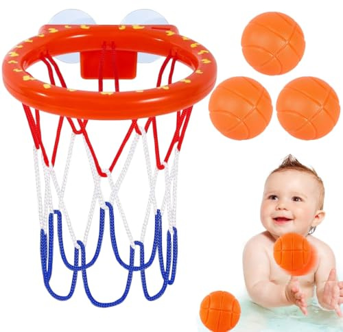 Basketballkorb Badewanne Kinder Badespielzeug Set, Badewannenspielzeug ab 3 Jahren, mit 5 Bällen ohne Löcher und Saugnapf Wasserspielzeug Poolspielzeug Outdoor Indoor Spielzeug für Jungen Mädchen