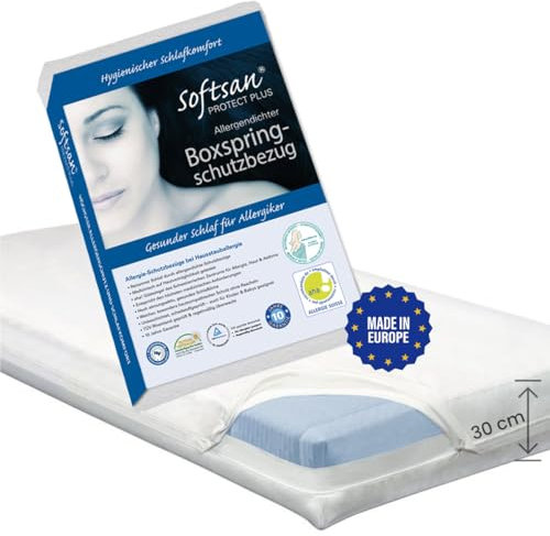 Softsan Protect Plus Matratzenbezug für Boxspring-Matratzen milbendicht 180x200x30 cm, Höhe 30 cm, Encasing, Milbenschutz für Hausstauballergiker milbenkotdicht