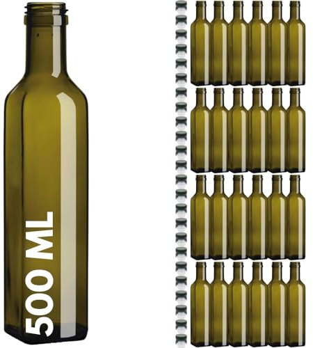 acquaverde | 24 Bottiglie Marasca in Vetro Scuro Uvag, Bottiglia per Olio e Liquori da 500 ml con Tappo Dosatore