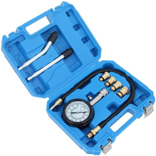 GEPCO 8-tlg. Kompressionstester Set | Kompressionsprüfer für Benzinmotoren | Kompressionsmesser 0-20 Bar / 300 psi mit 4 Adaptern M10 M12 M14 M18 | Druckrohre & Koffer | Motor Tester Werkzeug