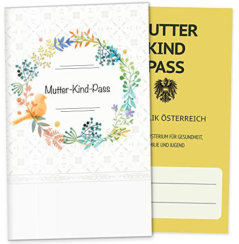 OLGS Mutter-Kind-Passhülle Österreich 3-teilig Blumenkranz Schwangerschaft Geschenkidee Schutzhülle für den MuKipass (MuKi-Pass Österreich ohne Personalisierung, Vogel)