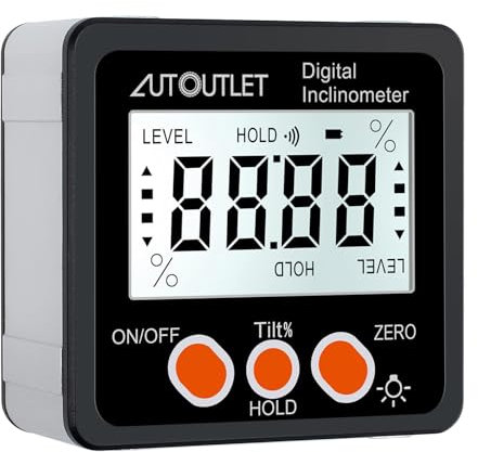 AUTOUTLET Digitaler Neigungsmesser Winkelmesser LCD Winkelsucher Bevel Box Winkelmessgerät mit Magnetfuß für Holzarbeiten Automobilwartung Industrie schwarz