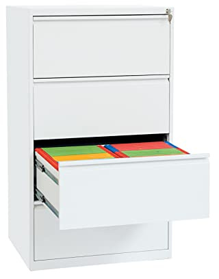 Schrank & Stuhl Hängeregisterschrank doppelbahnig – Hängemappenschrank mit 4 Schüben für DIN A4, abschließbar, Lieferung komplett montiert, 132 x 76 x 62 cm, Weiß