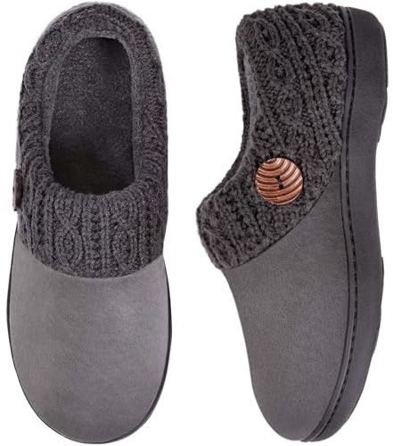 EverFoams Women's Microsuede Slippers Warm Comfy Memory Foam Indoor House Shoes with Knit Collar 5/6 UK Light Grey