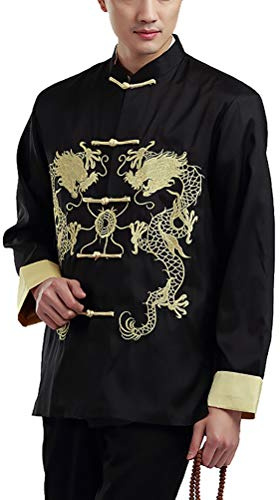 Daoba Hombre Chaqueta Traje Tang Chino Tradicional Manga Larga Artes Marciales Kung Fu Camisa Bordado de dragón Doble