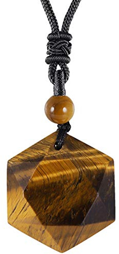 Nupuyai Tiger's Eye Cryatal Star of David Hexagram Pendant Necklace for Men Women, Healing Stone Amulet Pendant with Adjustable Cord