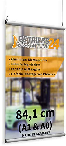 Betriebsausstattung24® Poster- und Plakatklemmschiene | Klemmleiste | Plakatleiste | Zur Aufhängung von Postern | Profilbreite: 2,5 cm | Aluminium (84,1 cm)