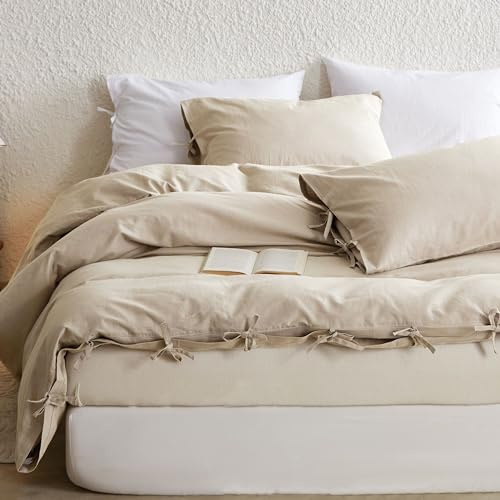 Simple&Opulence Set di Coperta per Matrimonio, Coperta di Lusso in Lino e Cotone, Eleganza con Bordo, Qualità da Hotel di Lusso, Perfetto per Ragazze o Persone Romantiche (Beige, 230x220 cm)