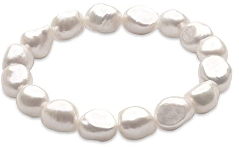 Perlenarmband aus Süßwasser-Zuchtperlen aus weißem Barock 10-11 mm Secret & You - 16 Perlen insgesamt - 18 cm elastisches Armband.