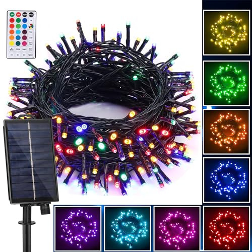 XEWEA Solar String Lights Outdoor, 40Ft 16 Colors 100 LED String Lights with 20 Modes Remote, Waterproof Solar Powered Lights for Garden Fence Paito Home Christmas Decorations