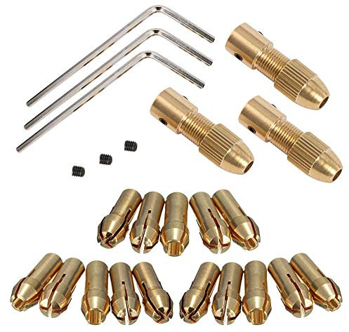 Mesee Juego de 3 portabrocas de latón de 0,5 a 3 mm, juego de brocas eléctricas pequeñas, adaptador de portabrocas para herramientas giratorias, se adapta a eje de motor de 3,17 mm