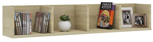 Tidyard CD DVD Regal Wandregal Hängeregal Schweberegale mit 4 Ablagefächern, Dekorationsregal 100 x 18 x 18 cm Sonoma-Eiche