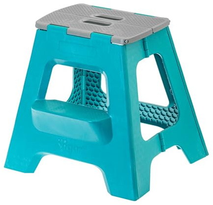 Vigar Compatto Sgabello Pieghevole per Adulti, 40 cm, 2 Gradini, Sgabello Pieghevole Portatile Antiscivolo per Casa, Cucina, Bagno, Campeggio, Doccia, Supporta fino a 150 kg, Turchese