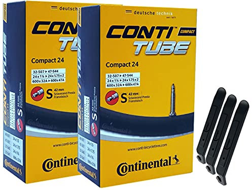 pneugo! Set 2 x Continental Fahrradschlauch 24 Zoll Sclaverand 37-540/47-507 (Compact) + 3 Reifenheber