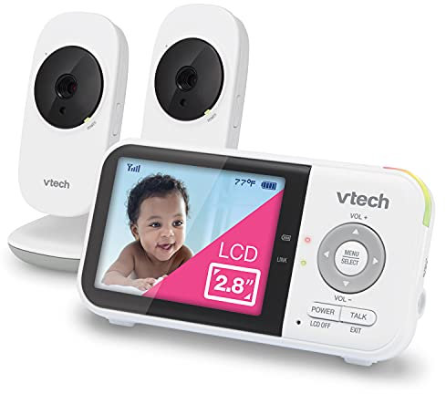 VTech VM819-2 Baby Monitor, 2.8” Screen, 2 Cameras, 1000ft Range, Night Vision, 2-Way Audio, Temperature Sensor, Lullabies, Secured Transmission No WiFi