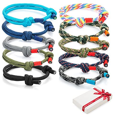 10 Stück coole geflochtene Armbänder Set für Herren und Damen, Kordel, Marine, bunt, nautisches Surf-Armband für Männer, Jungen, Kinder, Jungen, Stoffarmband, Segeltau, Geschenk verstellbar, One Size,