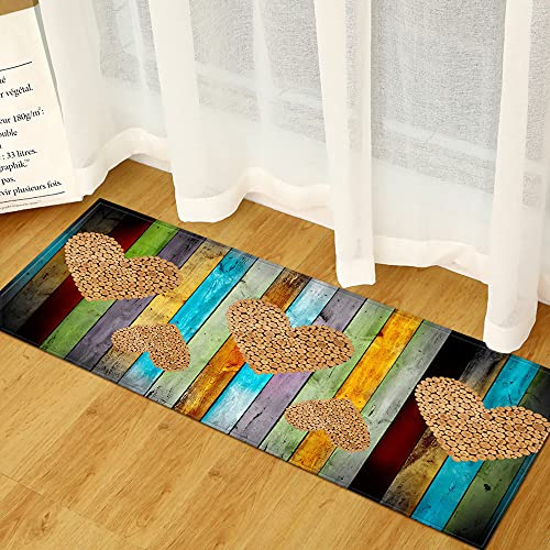 Morbuy Personalisierte Fußmatte Rutschfester Türvorleger mit 3D Holzdruck, Schmutzfangmatte Waschbar Fussmatte Innen Badteppiche (40x120cm,Holzherz)
