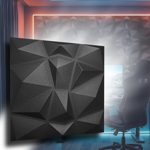 Eurodeco 3D Wandpaneele - 3D Wandverkleidung Paneele - Dekoren Deckenpaneele - Wanddeko Platten - Wandtattoos aus Polystyrol XPS Styropor - 50 x 50 cm, 3 mm Stärke, Diamant Schwarz, 24 Stück (6m²)