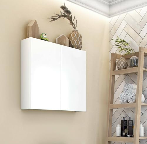 Dmora - Mobile pensile Connell, Armadietto sospeso, Mobiletto a Muro, Armadio ausiliario Multifunzione, 60x16 h60 cm, Bianco Lucido