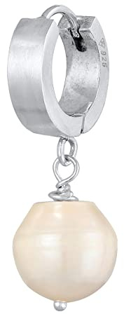 Kuzzoi Herren-Ohrring Creole mit Perle, Single Scharnier Creole (13mm) rund, Ohrring für Männer mit Süßwasserperle, 1 Stück Creolen Ohrhänger aus 925 Sterling Silber, Herren Perlen Accessoire
