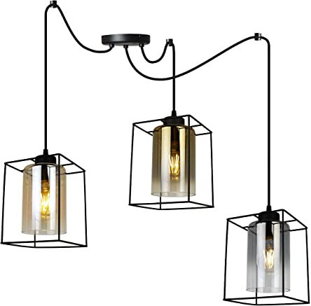 Light-Home Hella Cage Hängelampe - Moderner Personalisierter Kronleuchter - Deckenlampe für Wohnzimmer Schlafzimmer und Esszimmer- Pendelleuchte aus Metall und Glas - E27 - Mix - 3-Flammig