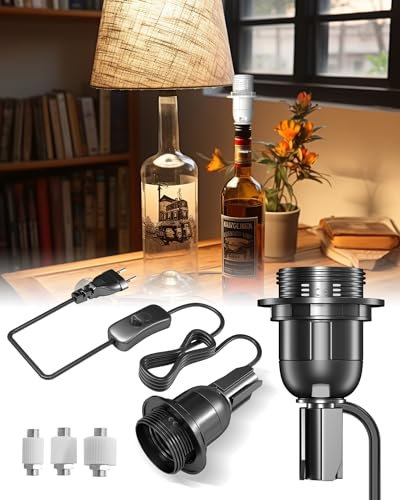 DoRight Lampenfassung für Flaschen E27 mit Schalter und Stecker E27 Flaschenadapter, Flaschenlampen Adapter-Kit für DIY Weinflaschen-Tischlampe - Schwarz 2er Pack