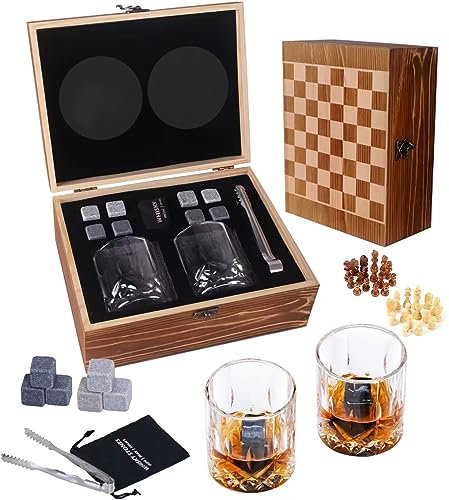 ZBPASL Whisky Glass Gift Set,Whisky Stones,Whisky Bicchieri Set di 2,Set di accessori da Cocktail Regalo per papà, Marito, Uomini (Style 01)