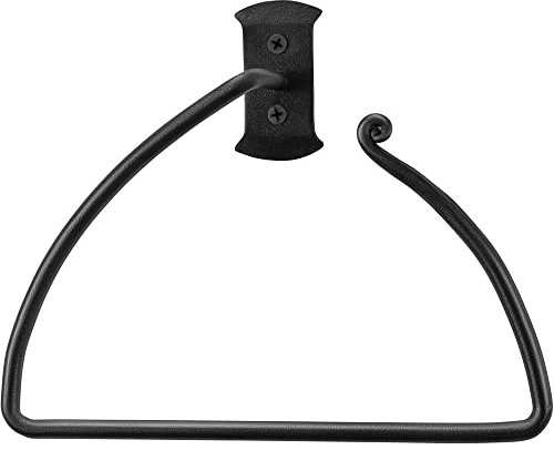 RTZEN Wrought Iron Hand Towel Holder - Matte Black Towel Ring for Bathroom or Kitchen - Farmhouse, Vintage, Rust Resistant, Easy to Install, Hand-Forged Decorative Rustic Bathroom Decor